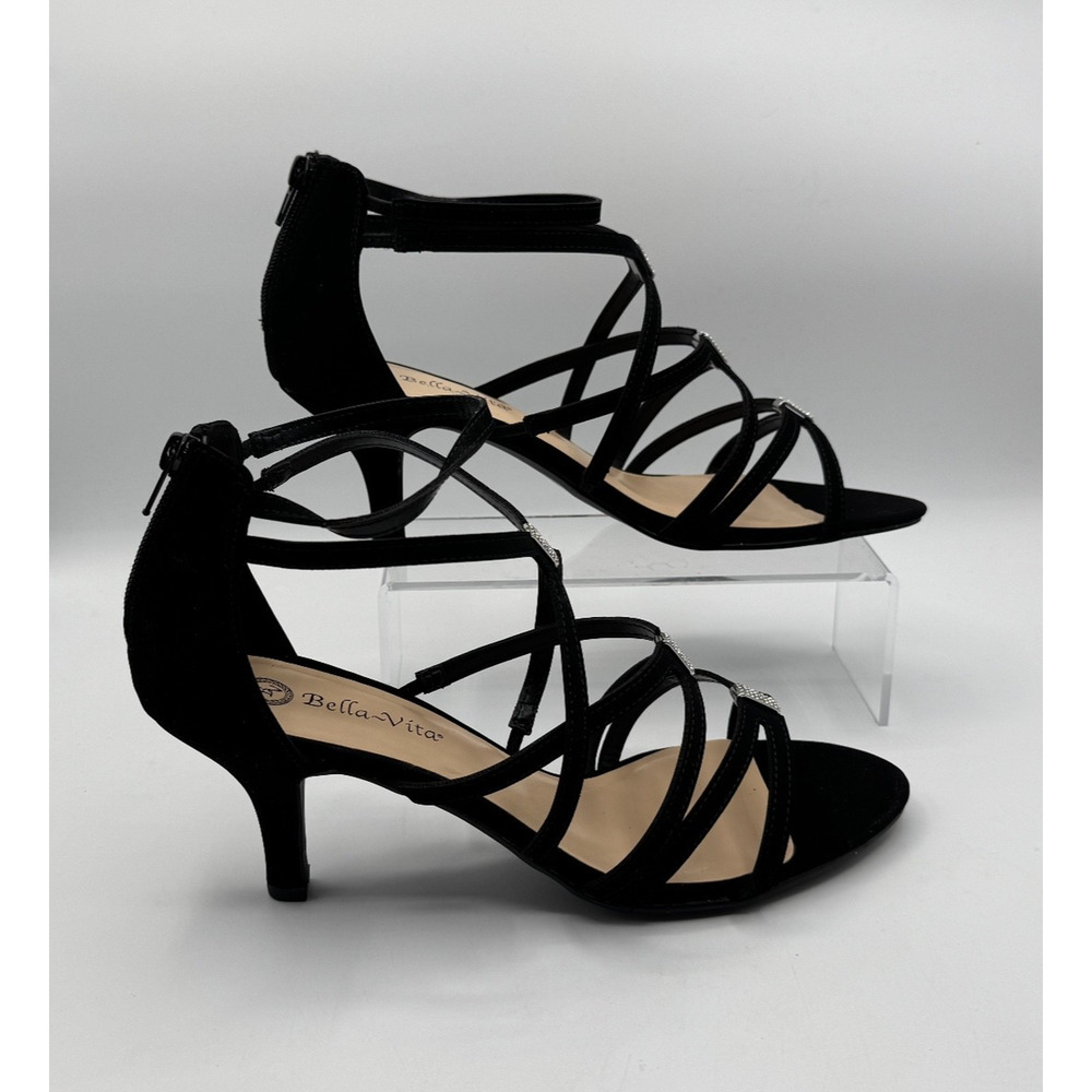 Bella Vita 11 Wide Width Black Strappy Heels Rhinestone Karlette Shoes. NIB